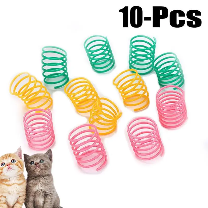 

10Pcs/Set Cute Cat Spring Toys Wide Durable Heavy Gauge Plastic Colorful Springs Cat Toy Playing Toys For Kitten Pet Supplies