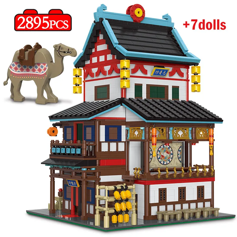 

Креативный уличный вид в китайском стиле, модель старой архитектуры, строительные блоки, фигурки дома, MOC, образовательная игрушка для детей