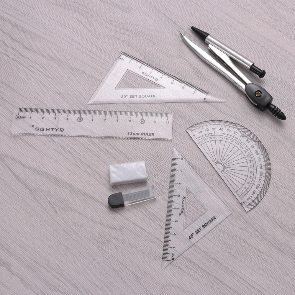 

Compasses Set Geometry Drawing Tool with Protractor Divider Ruler Pencil Lead Eraser
