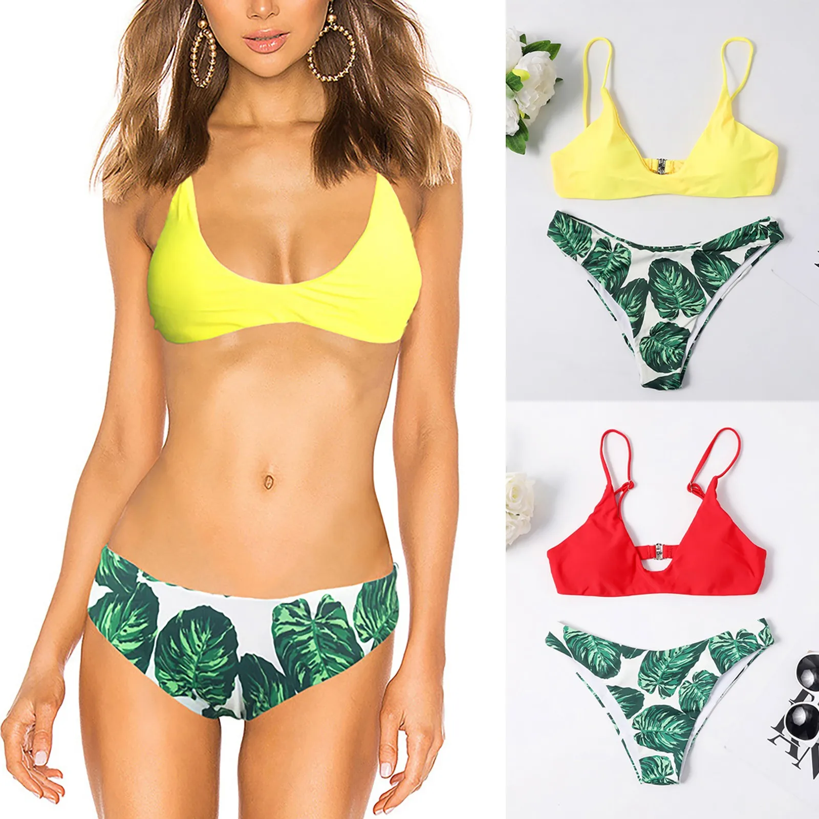 

Womens Printed Push-up Padded Bra Beach Bikini Set Swimsuit Low Waist Beachwear ropa mujer baÃ±adores mujer 2021