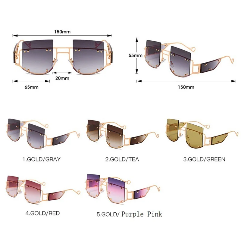 

Unique Fashion Rimless Square Sunglasses Women New Oversized Gradient Men Shades Glasses Luxury Brand Metal Trend Female Eyewear