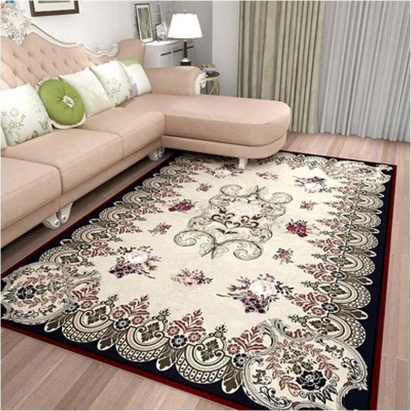 

Europe Classic Rugs And Carpets For Home Living Room American Elegant Floral Black And Golden Area Rug Bed Room Decoration