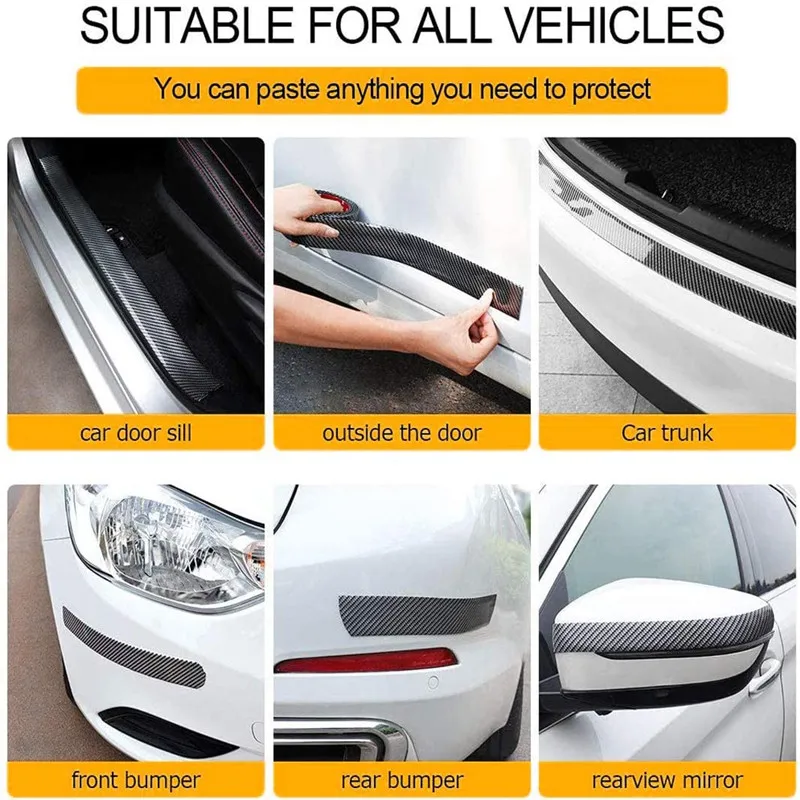 

2.5m/98'' Universal Car Door Protector Door Guards Scratch Cover Carbon Fiber Rubber Protection Strip for Sill Front Rear Bumper