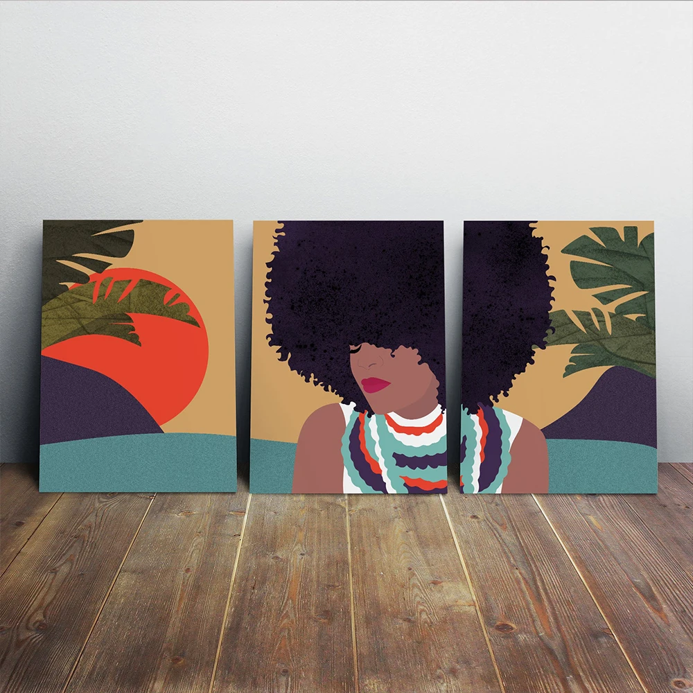 Афро американская мода холст картина Современные Африканские женщины плакаты