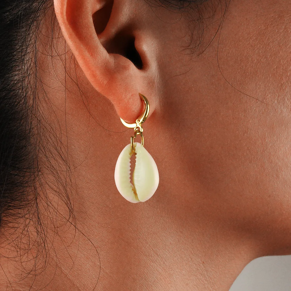 

New Fashion Natural Shell Earrings For Women Bohemian Gold Silver Color Metal Geometric Drop Earrings Beach Jewelry