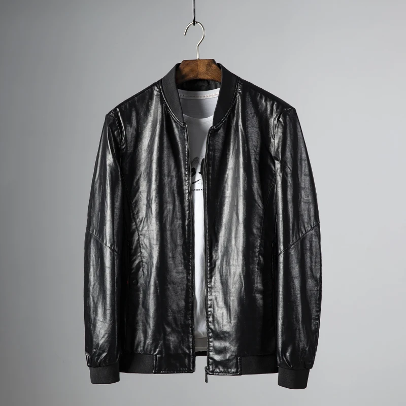 

Новинка Весна 2020 Молодежная кожаная куртка с Бейсбольным воротником деловая повседневная черная куртка