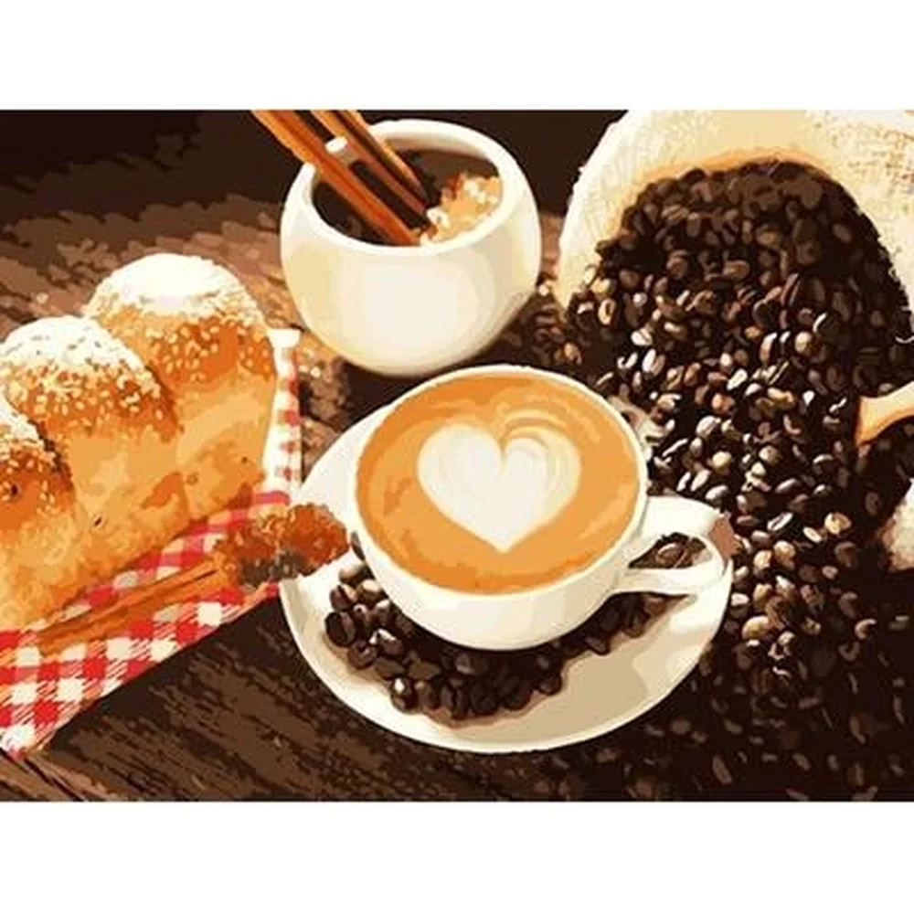 

SELILALI Coffee And Bread Scenery Painting By Numbers Kits For Adults Children Handmade 40x50cm Framed On Canvas Home Decors