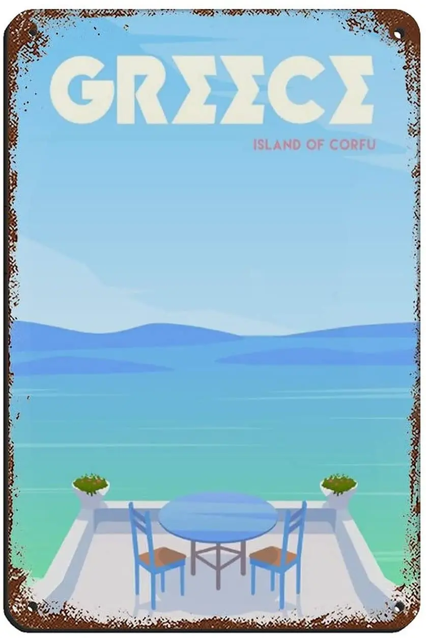 

Retro Metal Wall Sign Greece Island of Corfu Tin Sign Poster Home Living Room Beach Wall Decoration Metal Plate