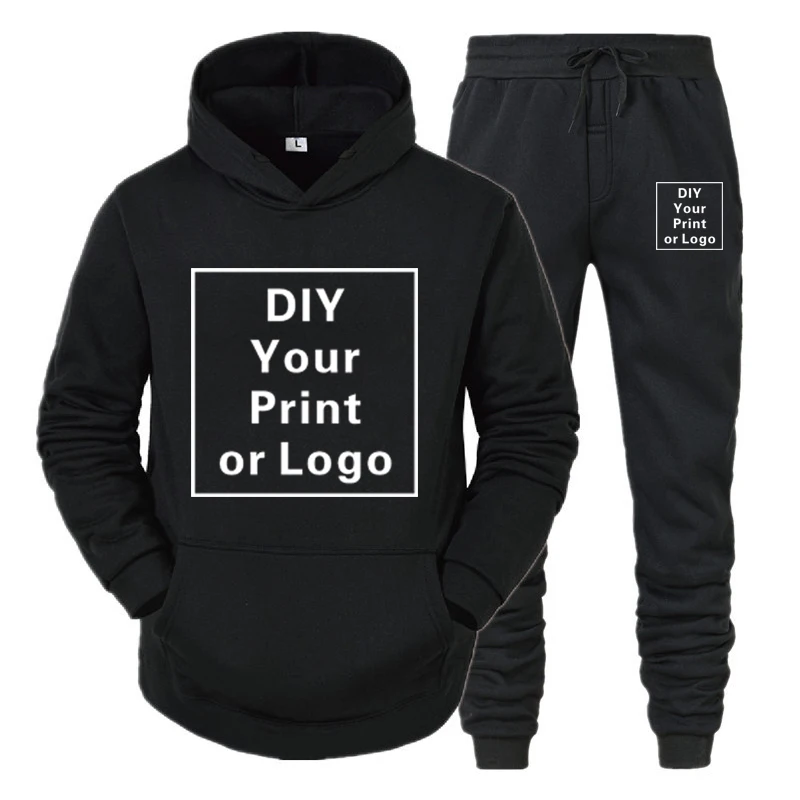 

Men's Sets Sportswear Thick Hoodie+Pants DIY Logo Sport Suits Casual Sweatshirts Tracksuit Male Sportswear Gyms Fitness trouser