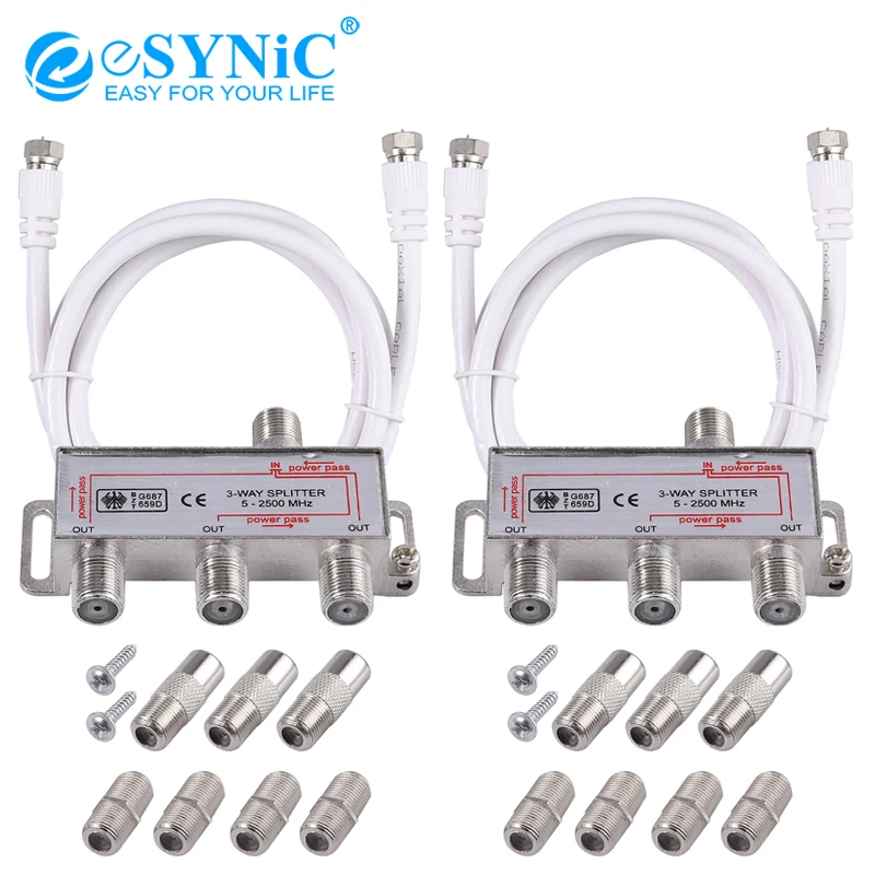 ESYNiC 2 шт. 3 Way tv CA ТВ широкополосный сплиттер коаксиальный кабельный MoCA 5-2500 МГц