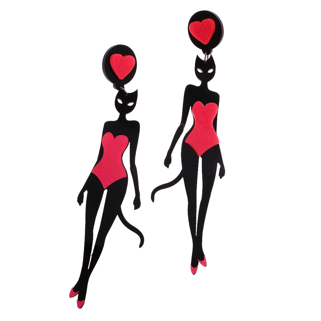 Длинные акриловые серьги в стиле хип хоп черные ярко розовые гвоздики форме