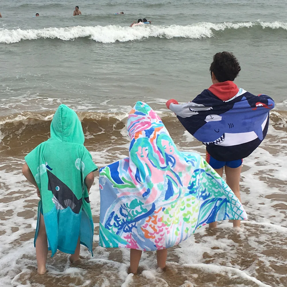 

Children Cute Cartoon Hooded Cloak Beach Towel Animal Printed Cotton Baby Boys Girls Kids Swimming Surfing Poncho Bath Towel
