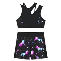 girls sport outfits stretchy running set yoga suit gym workout clothes hollow back vest tops high waist shorts summer sportswear