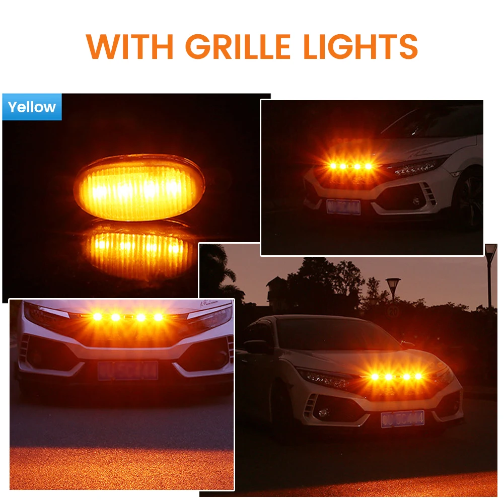 

12V Vehicles Light Grille Warning Signal LED Flashing Driving Light Daytime Running Light Amber Yellow White Front Car Lights