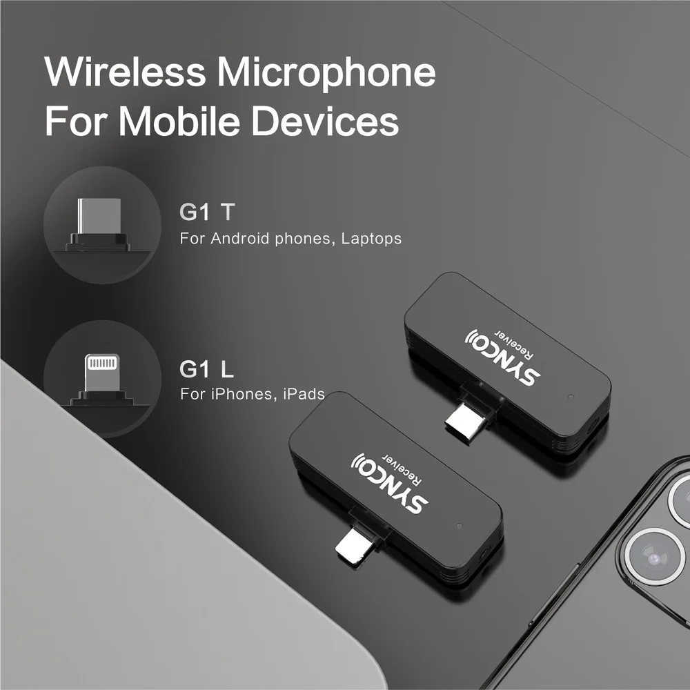 

SYNCO G1T/G1L Wireless 2.4G Lavalier Microphone System 9 Voice Effects Interview Recording Micfor Smartphone Laptop Tablet YT