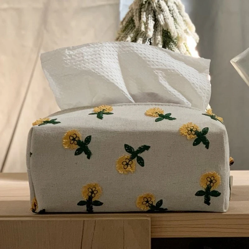 

Japanese Small Flower Tissue Box Light Luxury Carton Living Room Dining Room Decoration Napkin Cover Lovely Cloth Cover