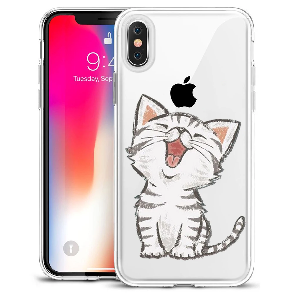 Прозрачный чехол для iPhone 11 Pro max XS Max X XR мягкий 6 6S 7 8 Plus с изображением милых кошек и