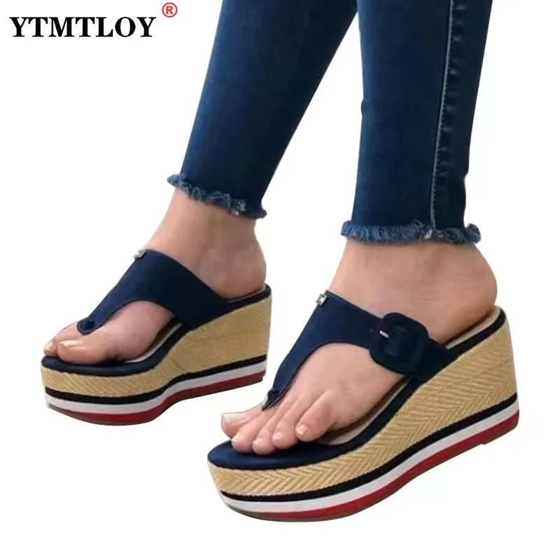 

Women Sandals New Heels Woman Slippers Platform Wedges Shoes Ladies Summer Slides Mujer Buckle Flip Flops Plus Size 43