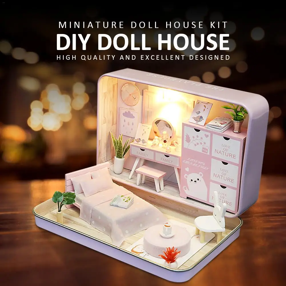 Doll House Furniture Diy Miniature 3D Wooden Miniature Doll House Kit Family Toy For Indoors Boys Girls Birthday Gifts