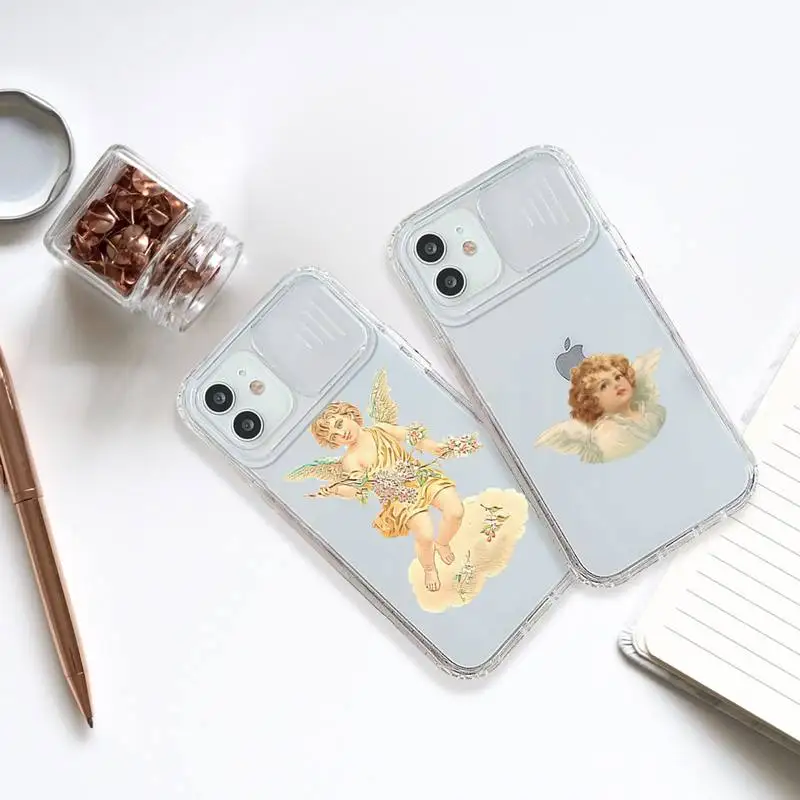 

baby angel painting aesthetic Phone Case transparent For iPhone 7 8 11 12 X XS XR MINI Pro Max Plus Slide Camera Lens Protect