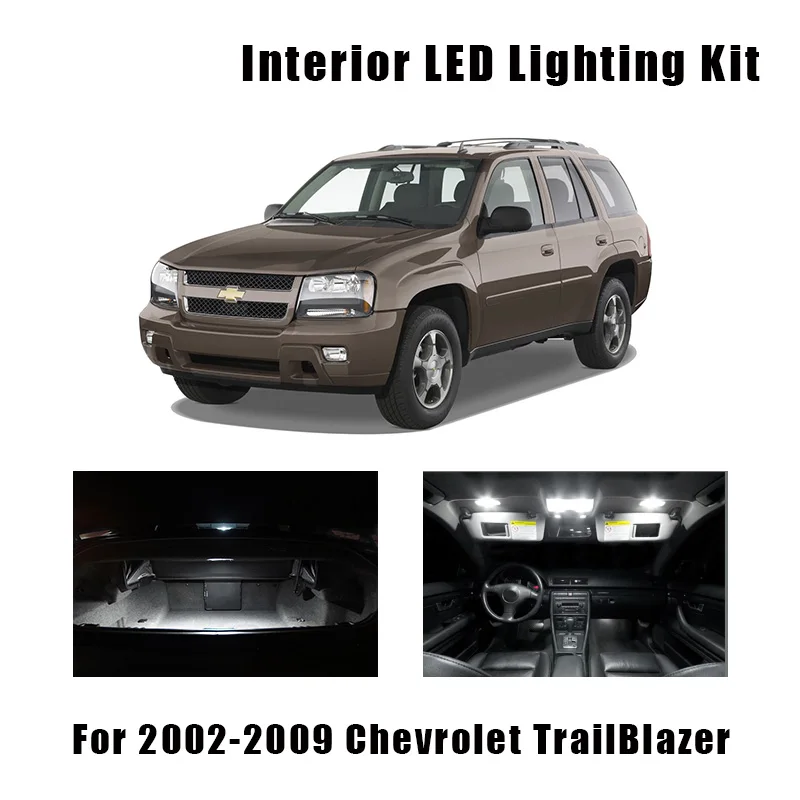 14 Bulbs White Interior LED Car Map Door Light Kit Fit For 2002-2007 2008 2009 Chevrolet TrailBlazer Ceiling Trunk License Lamp