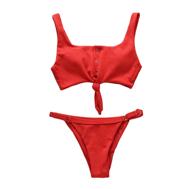

2 Piece Sets Womens Swimsuits 2021 Swimwear Special Fabric Bow Button Adjustment Bikini Bathing Suits Bandage Beach Sexy Sweet