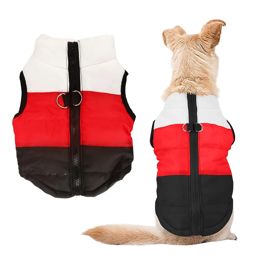 

Pet Dog Cat Coat with Leash Anchor Color Patchwork Padded Puppy Vest Jacket Teddy Chihuahua Costumes Pug Cloth XS S M L XL
