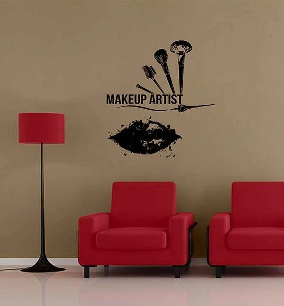 

lips Wall Decals Make Up Wall Stickker Home Decor Make Up artist Wall Decals For Beauty Salon Tools visagiste Vinyl DW21051
