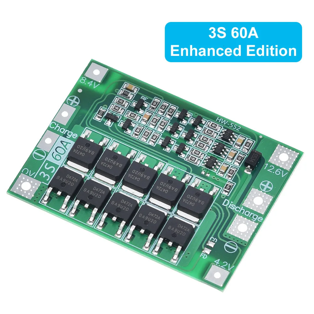 Защитная плата 3S/4S 40A/60A 18650 BMS для зарядки литий-ионных батарей двигателя