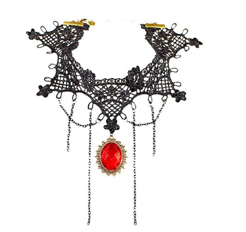 Женское колье-чокер в стиле стимпанк винтажное готическое с черной кружевной