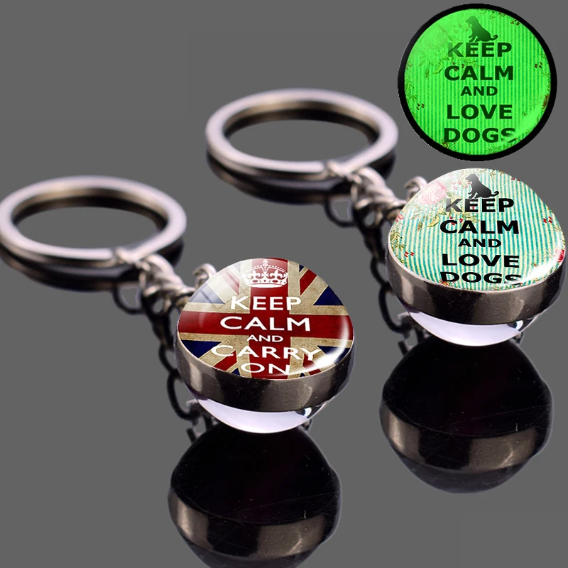 Светящийся стеклянный шар брелок Keep Calm Statement Брелок Серебряный цвет