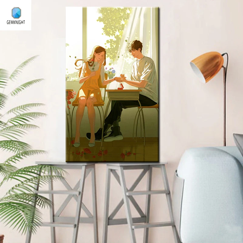 

Traditional Chinese diy oil painting by numbers lovers animation modular painting by number picture canvas for decor living room