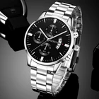 Часы наручные мужские кварцевые с календарем и датой, модные роскошные деловые, из нержавеющей стали с кожаным ремешком