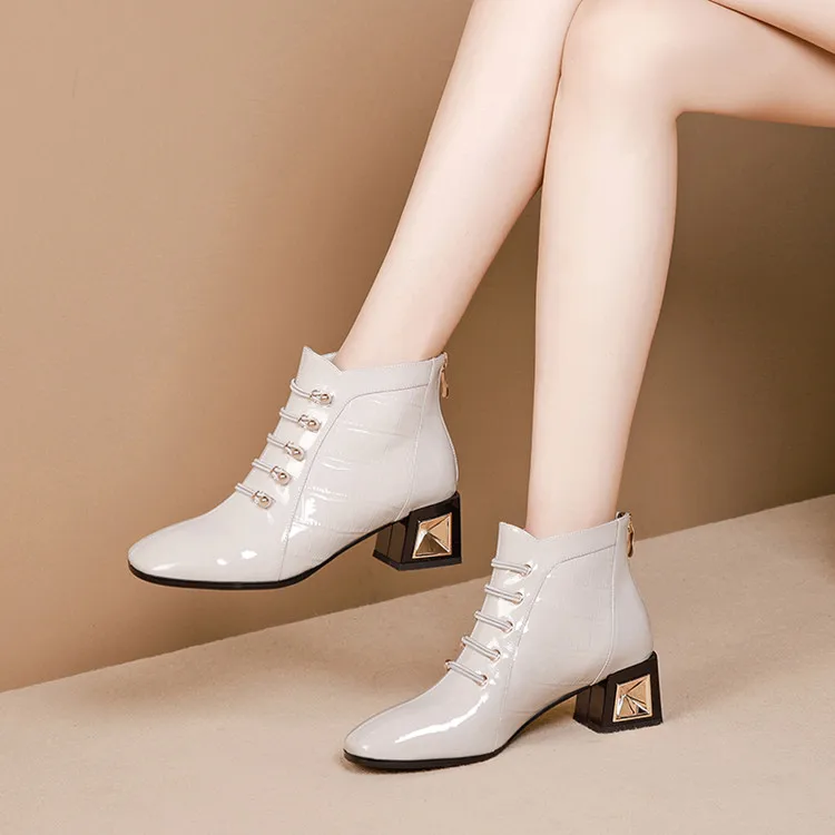 MLJUESE/женские ботильоны из коровьей кожи с квадратным носком Зимние короткие