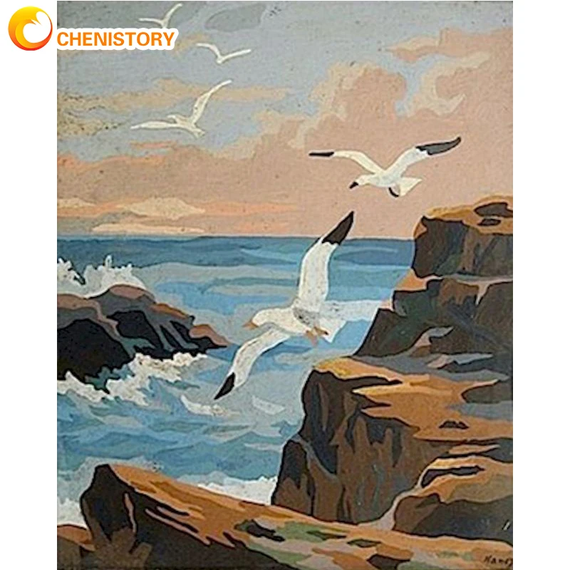 

CHENISTORY Seagulls Painting By Numbers Scenery Acrylic Oil Painting HandPainted Art Gift Diy Picture Adults Kits Home Decor Set