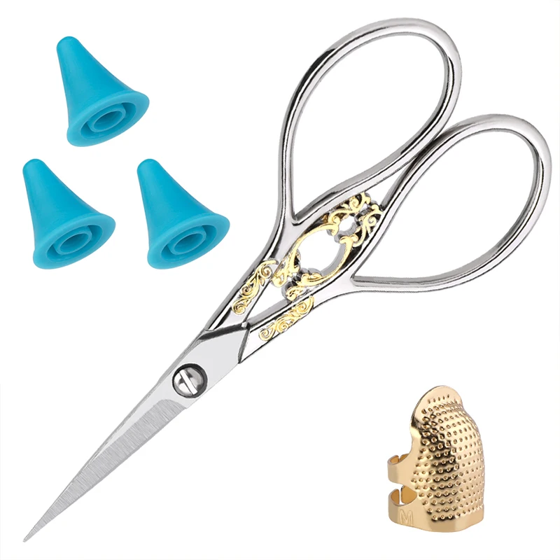 

LMDZ Retro Tailor Scissor embroidery scissors with thimble and Needles Point Protectors European Shears for Craft Needle Work