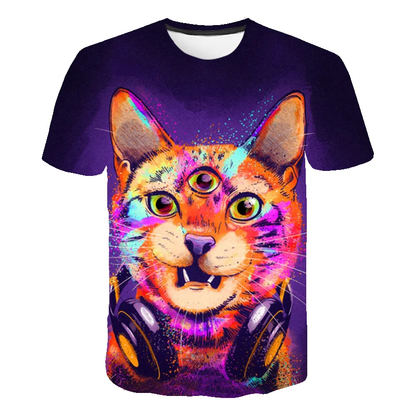 

Female 3D cartoon cat casual print T-shirt short sleeve tops tees clothes album vintage women Unisex