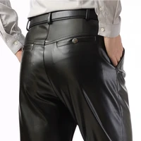 summer leather pants mens clothing thin slim fit faux pu leather motorcycle pants loose straight leather cargo pants waterproof
