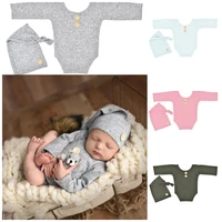 2 pcsset baby hat romper newborn photography props knitted jumpsuit long tail kit infants photo shooting clothing outfits