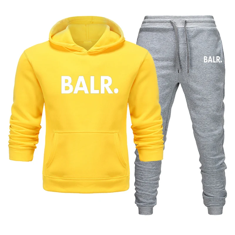 

Sports Fitness BALR Men Women Set Hoodies+Pants 2 Pieces Sets Autumn Winter Hooded Tracksuit Male Sportswear Gym Sudadera Hombre