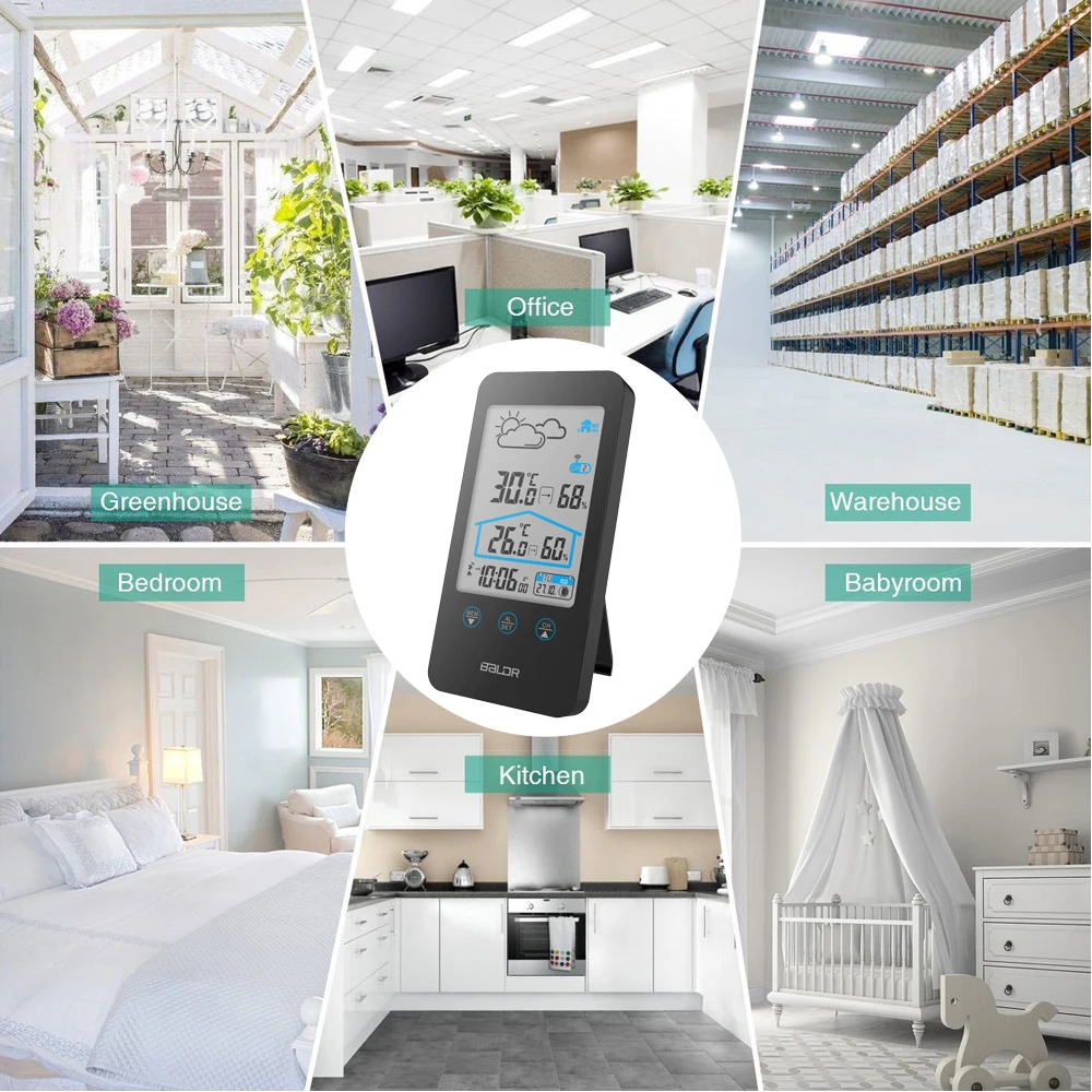 Беспроводная метеостанция с сенсорным экраном комнатная и уличная термометром