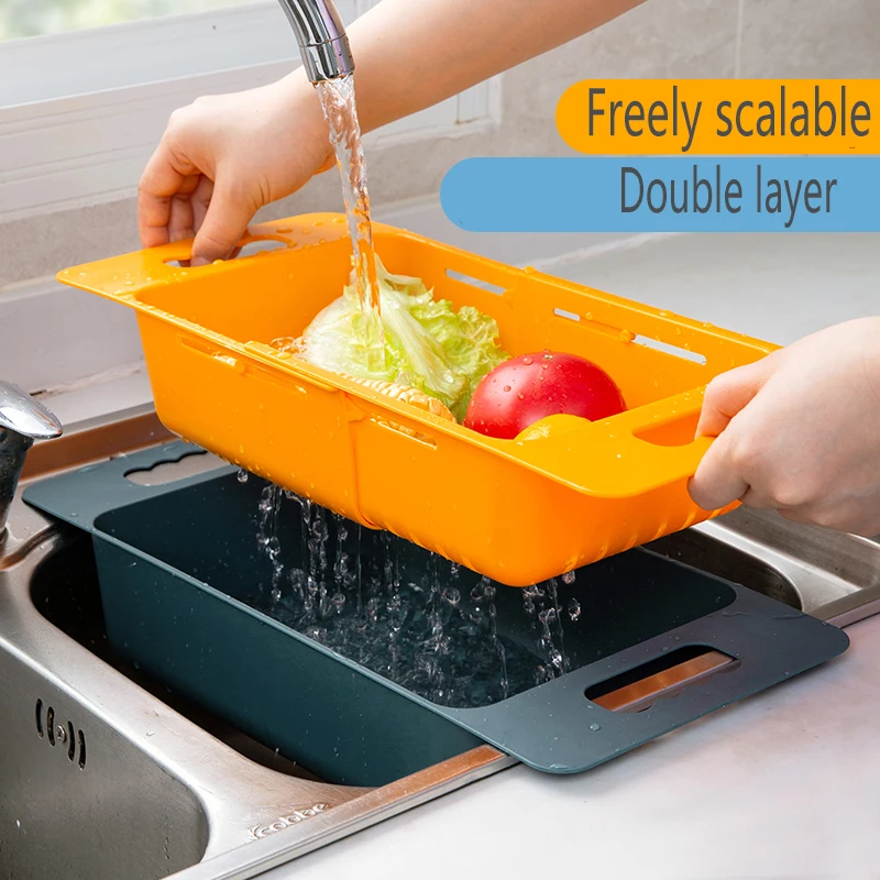 Мойка для фруктов и овощей двухэтажная телескопическая мойка сливная корзина
