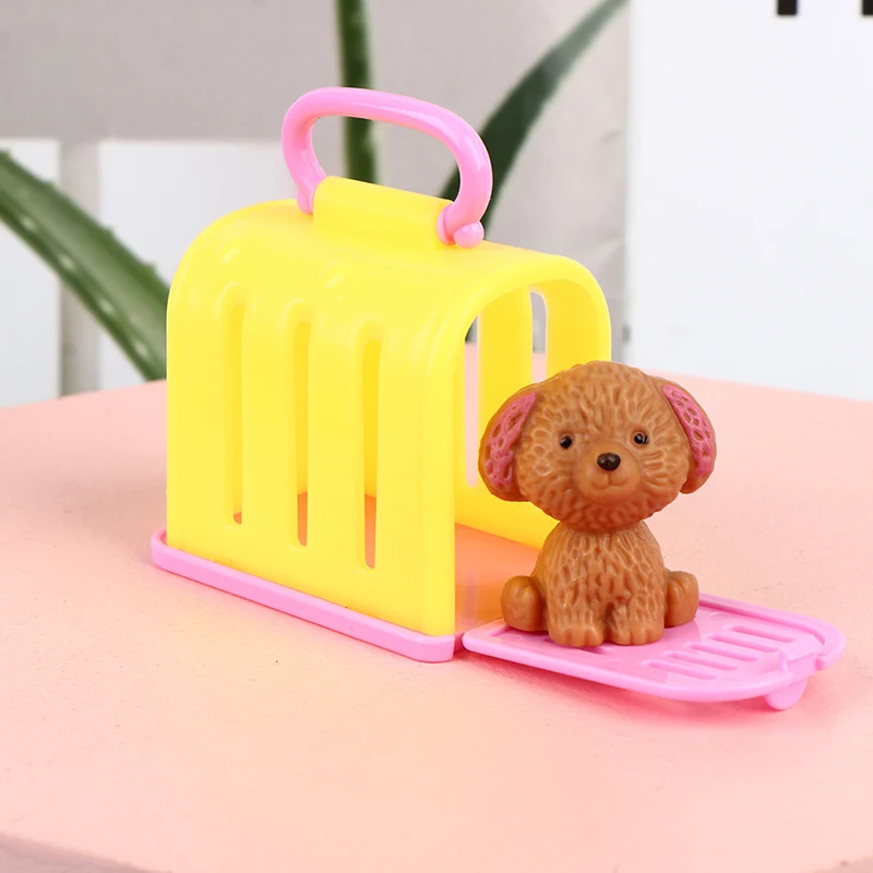 Doll Accessories Fashion Mini Doll Pets Dog+House For Doll Playmate Toy Kids Four dogs/ one pet cage/pet cage+dogs