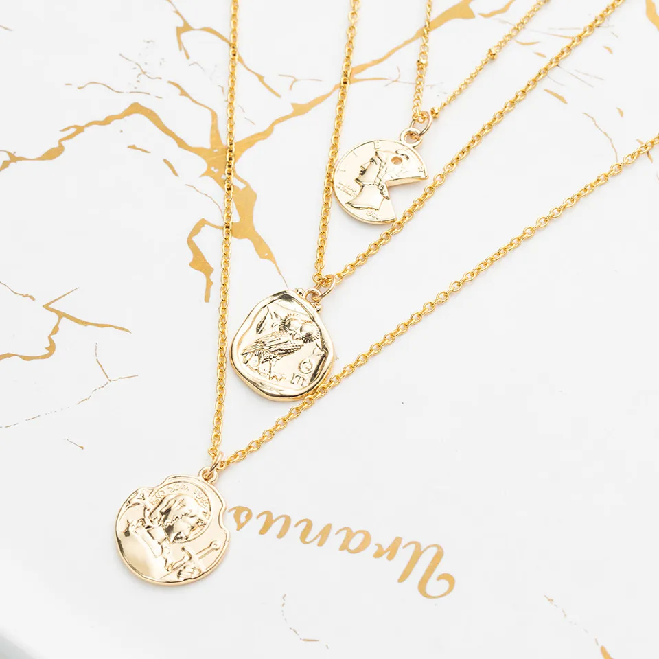3 шт/набор винтажная золотая круглая монета медуза ожерелье с портретом длинный