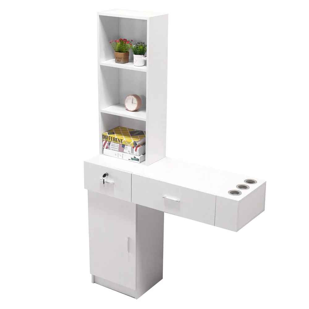 

Wall Mount Beauty Salon Spa Mirrors Station Hair Styling Station Desk White
