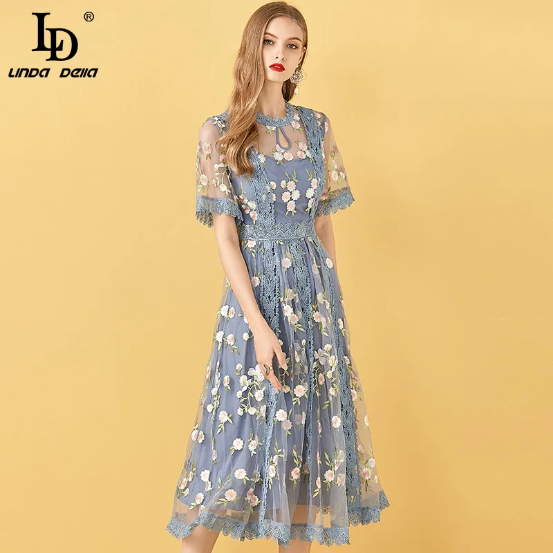 Женское Сетчатое платье миди LD LINDA DELLA летнее дизайнерское в стиле бохо с