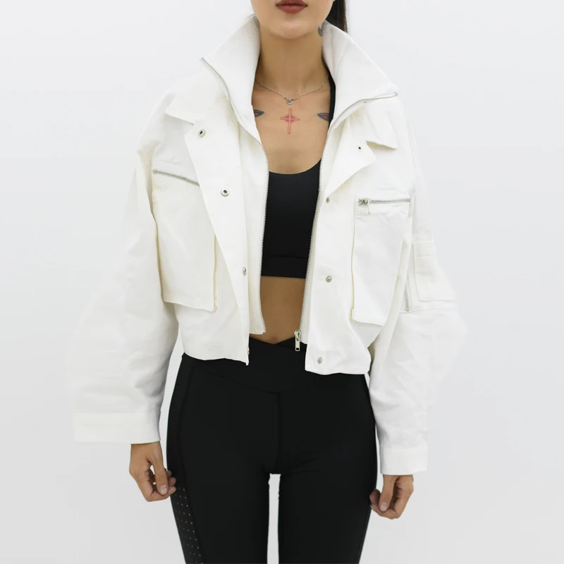 Женская байкерская куртка с двойным воротником и функциональными