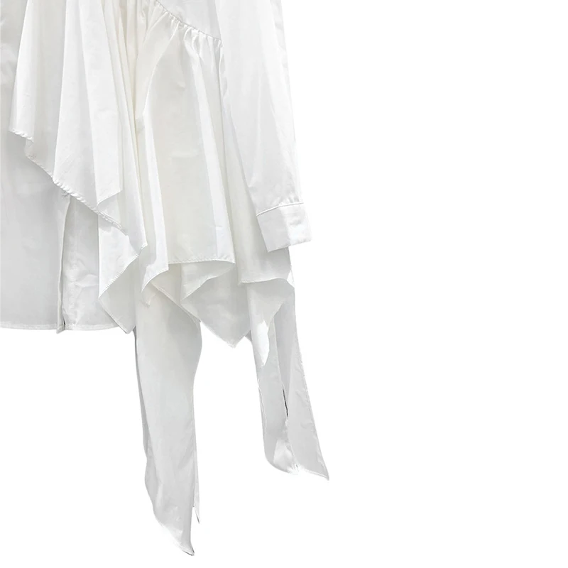

[EAM] Women White Striped Ruffles Ruffles Long Blouse New Lapel Long Sleeve Loose Fit Shirt Fashion Spring Autumn 2021 1DD5799