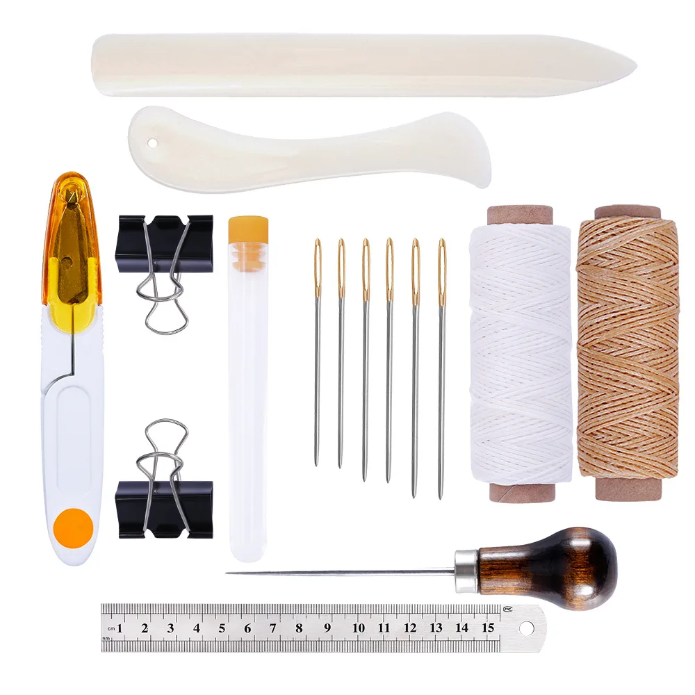 

Leather Craft Kit Starter Tools Set Bone Folder Paper Creaser Waxed Thread Awl Large-eye Needles Work for LeatherCraft