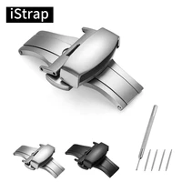 istrap 316l ss brushed butterfly deployment clasp 18mm 20mm 22mm double push watch buckle for omegaothers leather watch strap